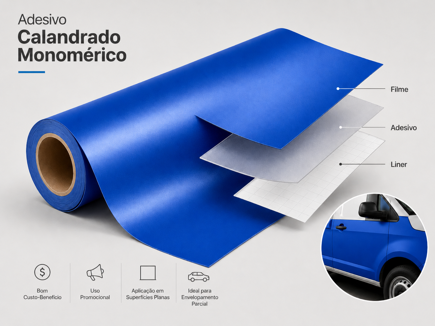 adesivo automotivo temporário aplicado em superfície plana