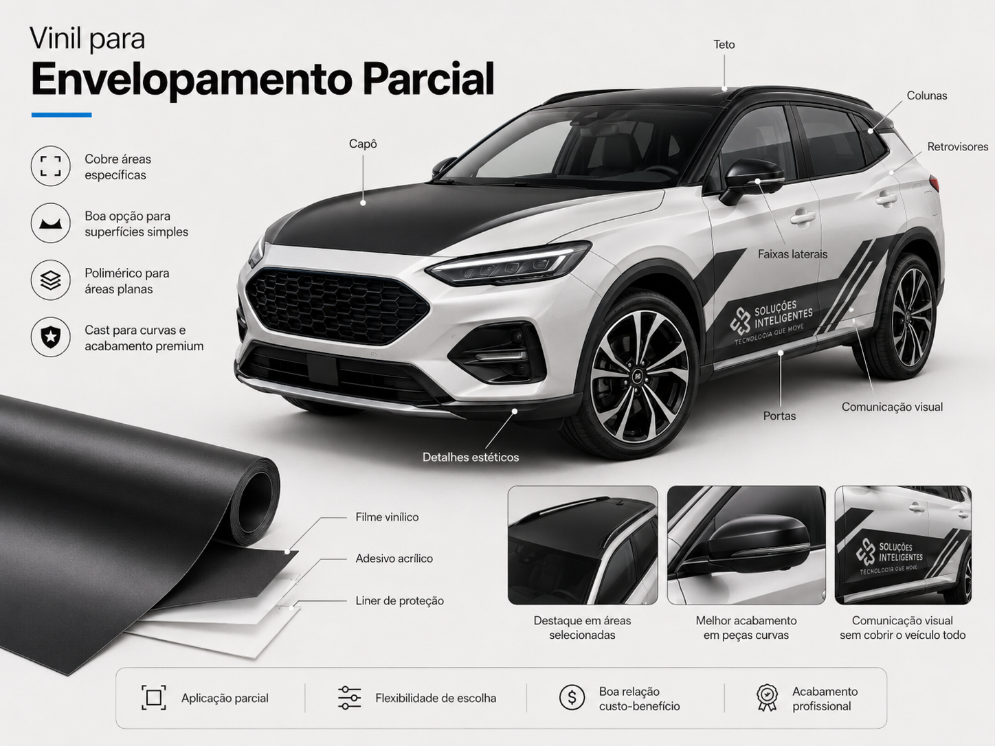 envelopamento parcial automotivo em capô teto e laterais