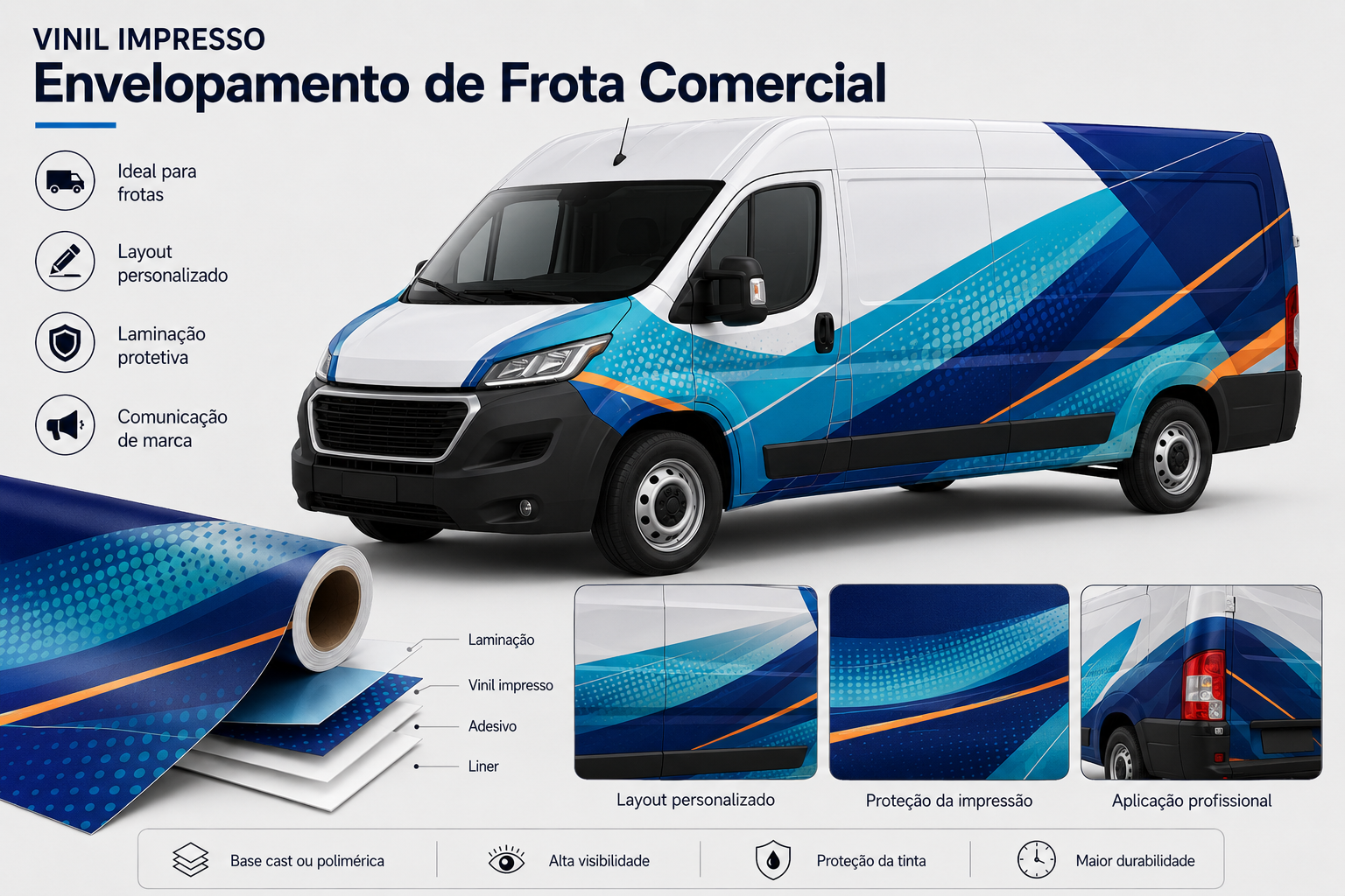 vinil impresso para envelopamento de frota comercial