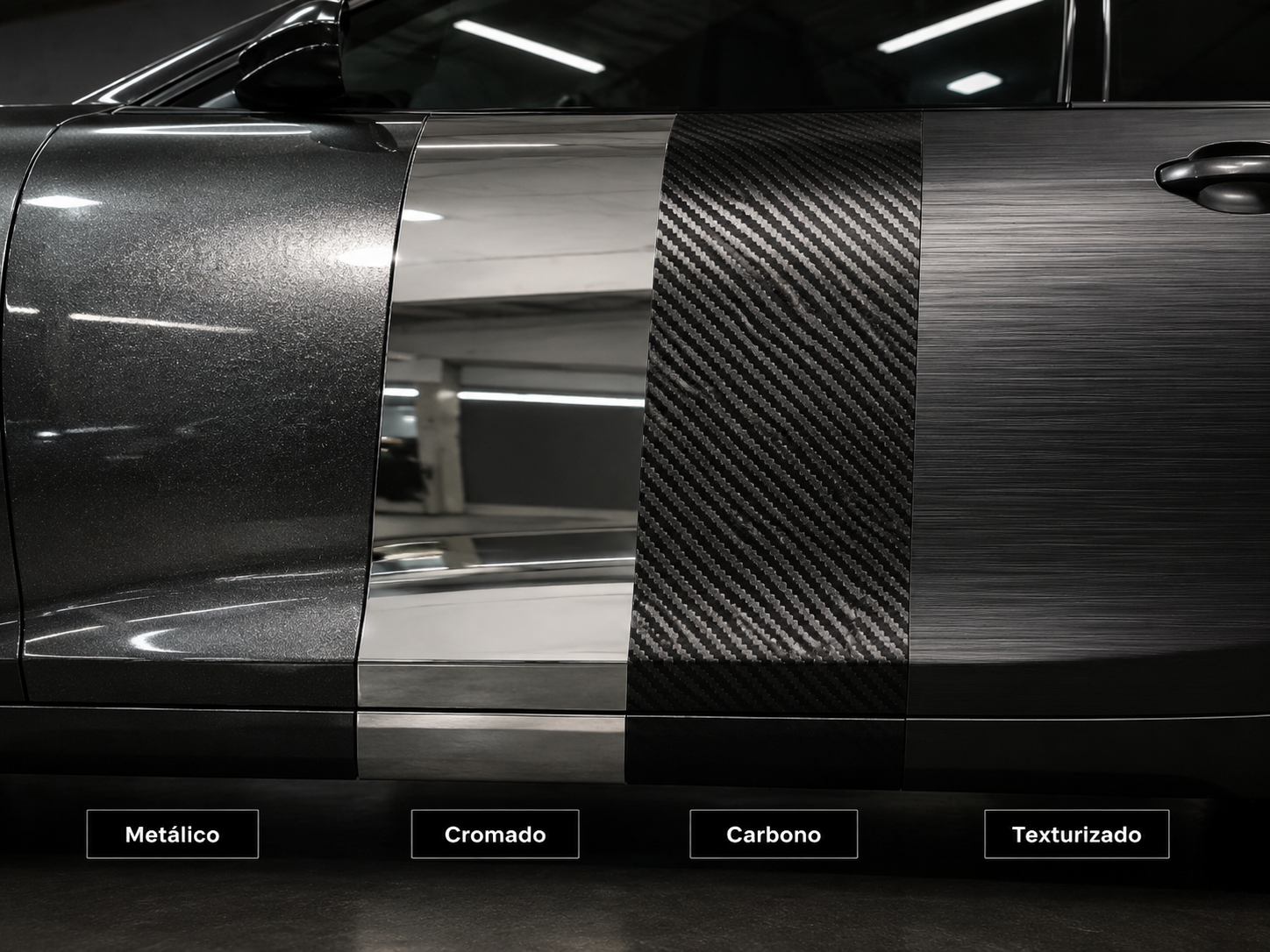 vinil automotivo cromado carbono ou metálico aplicado no veículo